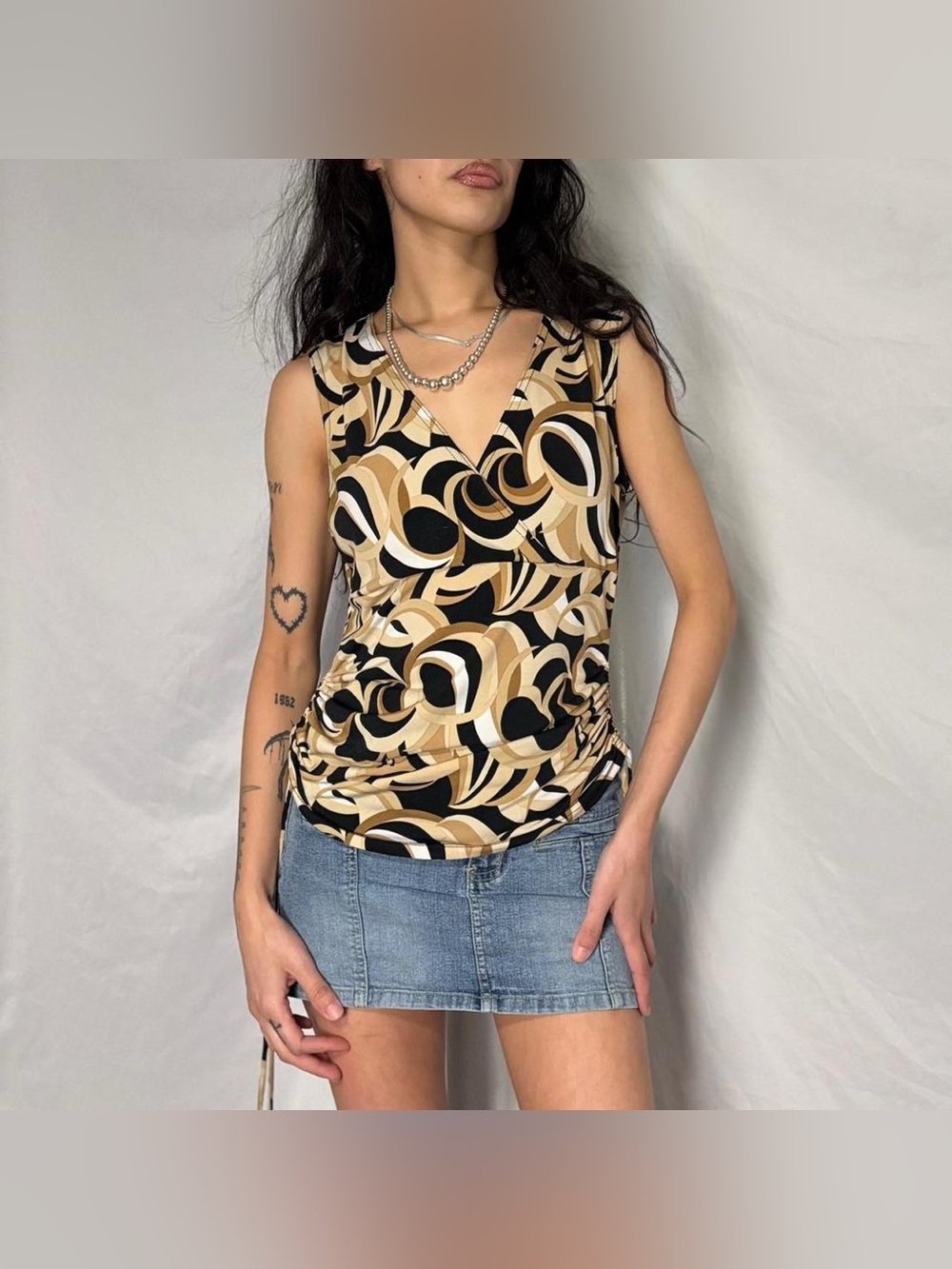 Y2K Byerwear Brown & Black Printed Sleeveless Top Size Medium
